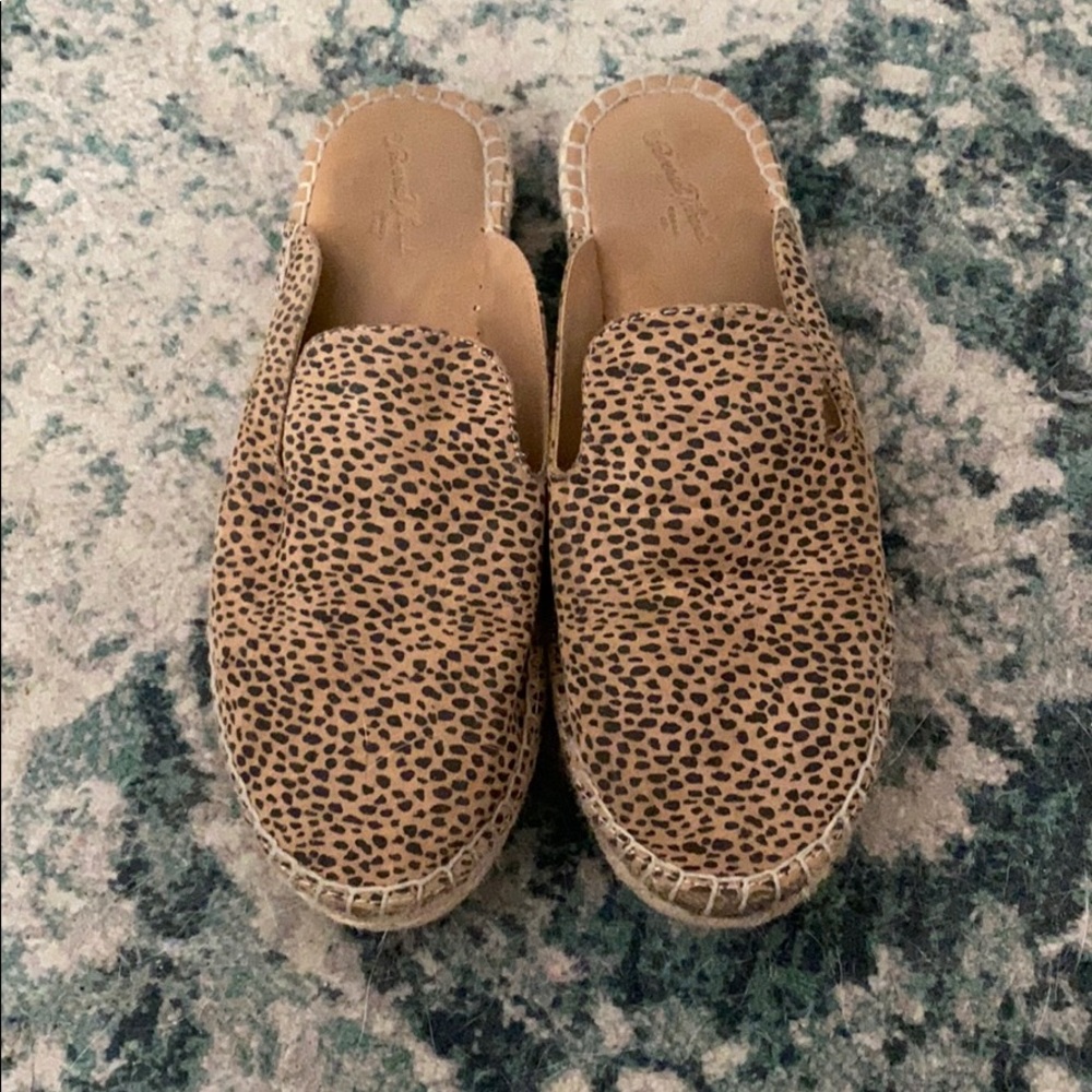 Cheetah print loafers, espadrille mules
